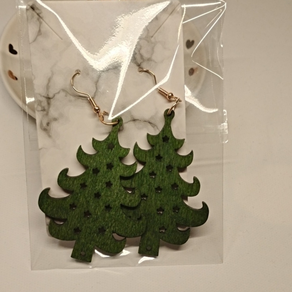 Green Christmas Tree Earrings
